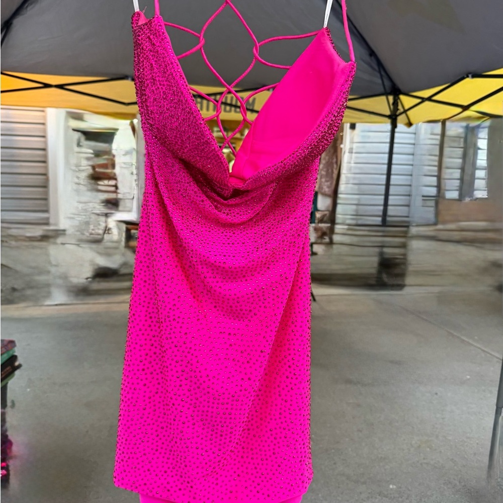 Sherri Hill Hot Pink Strappy Prom Dress